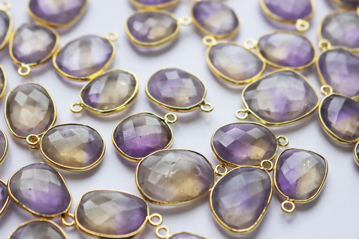Natural Ametrine Faceted Slice Shape Connector , Sold By Piece , 14 - 18 mm , RB-7281