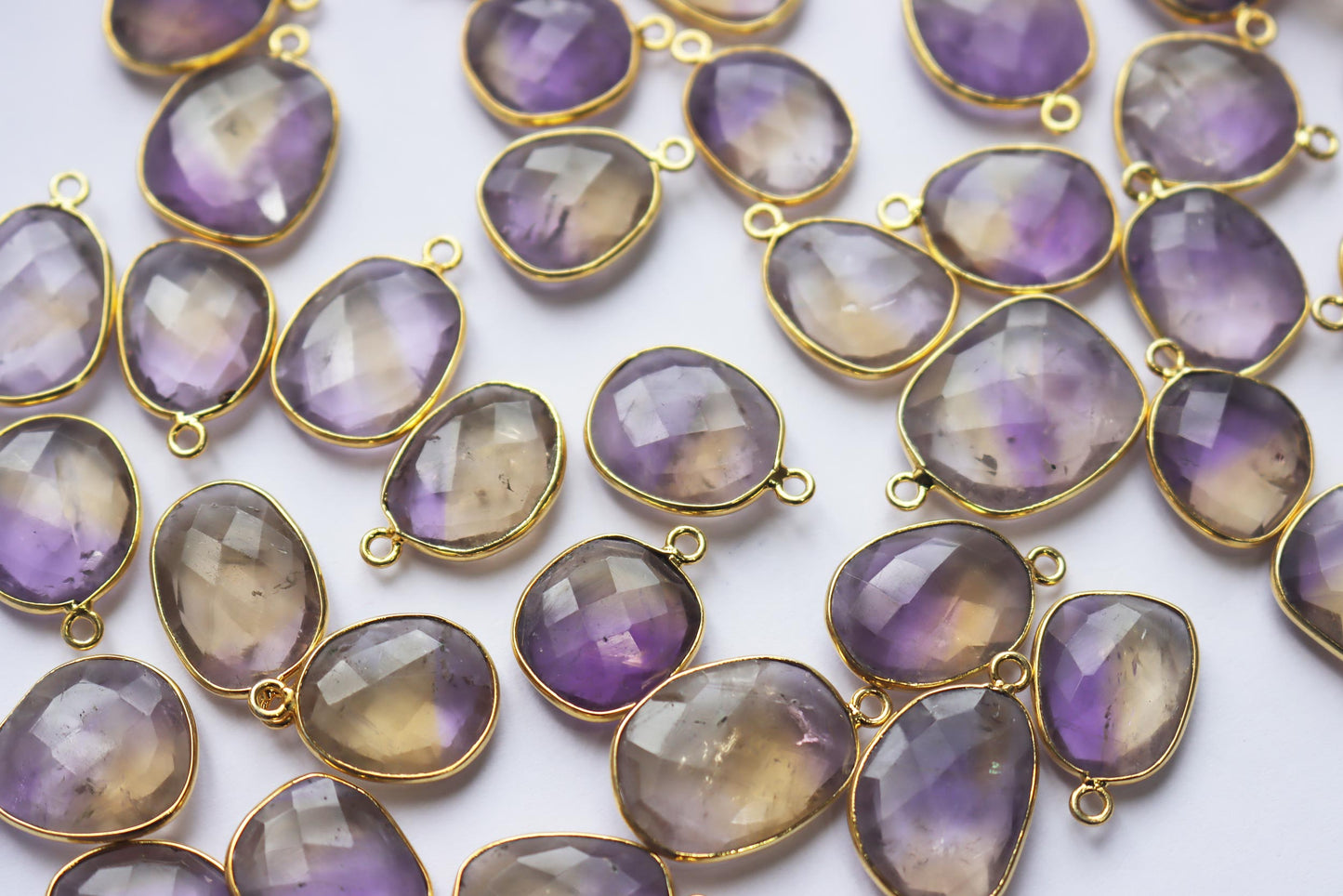 Natural Ametrine Faceted Slice Shape Connector , Sold By Piece , 14 - 18 mm , RB-7281