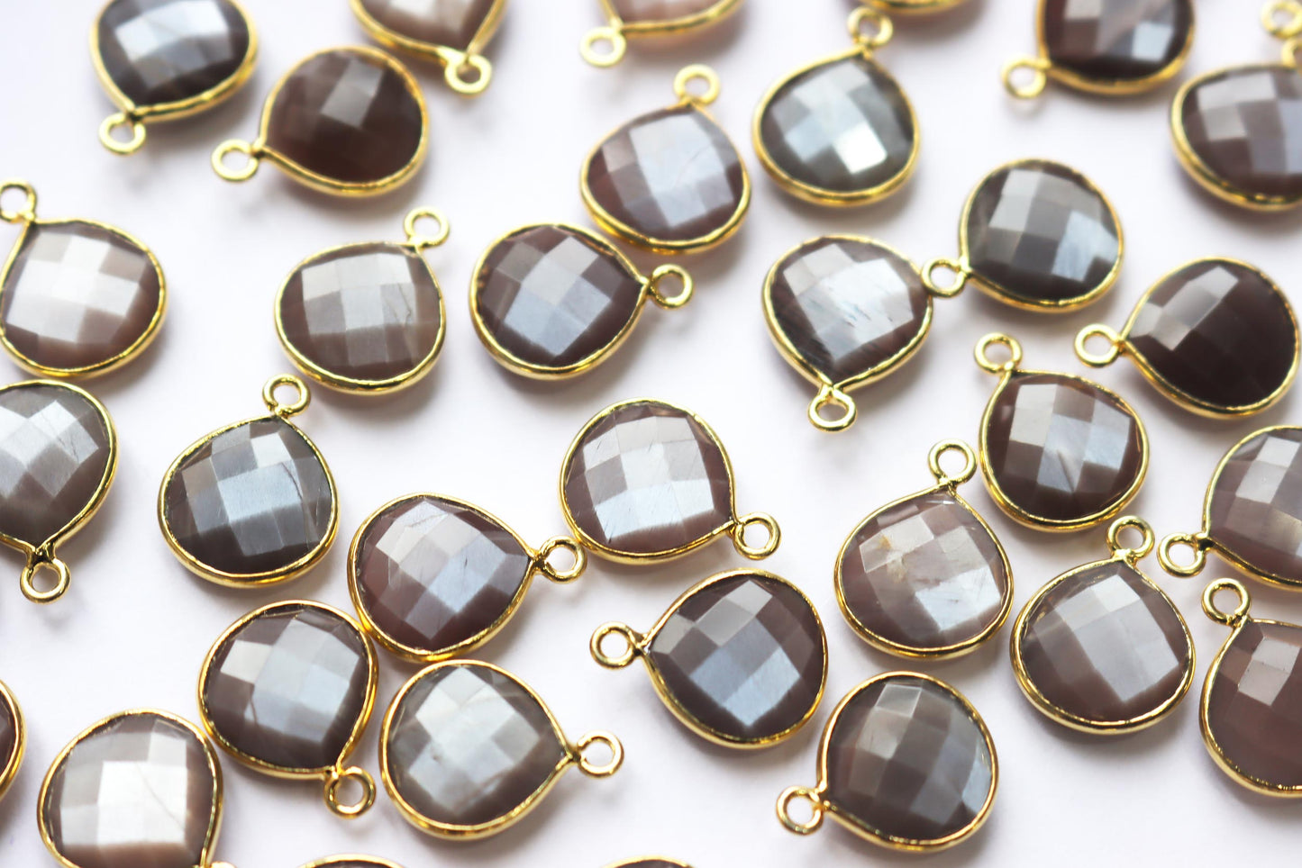 Natural Chocolate Moonstone Faceted Heart Shape Connector , Sold By Piece , 13 mm , RB-7282