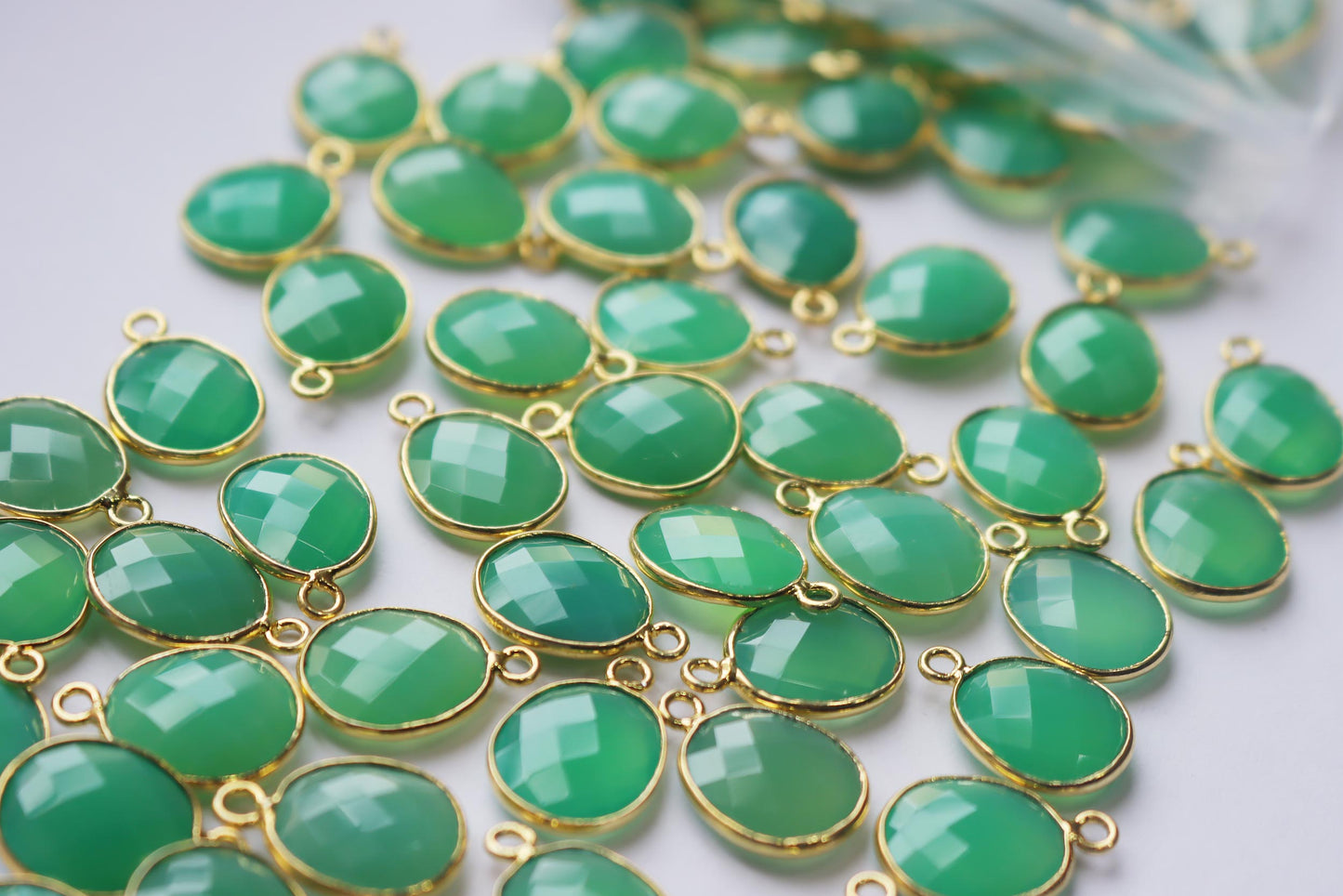 Chrysoprase Chalcedony Faceted Egg Shape Connector , Sold By Piece , 12x14 mm , RB-7285