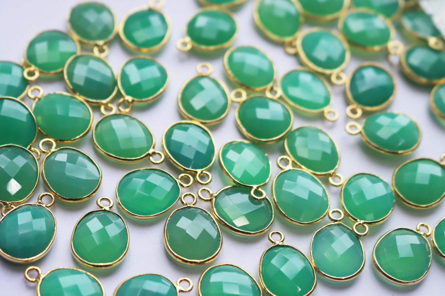 Chrysoprase Chalcedony Faceted Egg Shape Connector , Sold By Piece , 12x14 mm , RB-7285