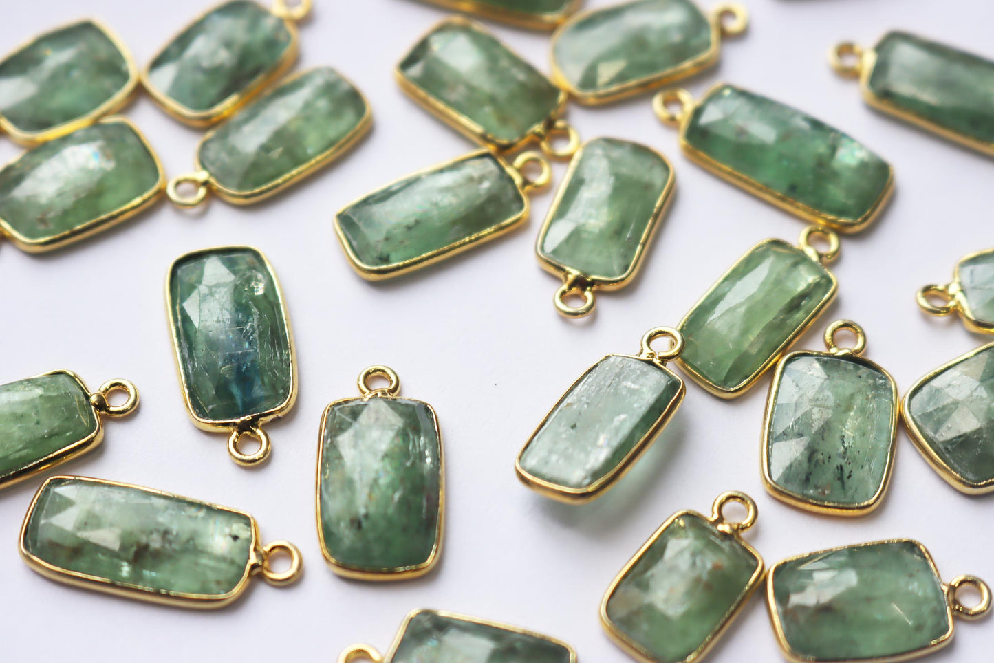 Natural Mint Green Kyanite Faceted Baguette Shape Connector , Sold By Piece , 13x17 - 10x20 mm , RB-7287