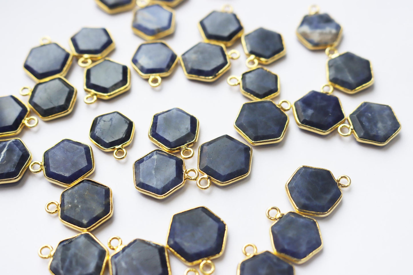 Natural Sodalite Faceted Hexagonal Shape Connector , Sold By Piece , 12 - 15 mm , RB-7288