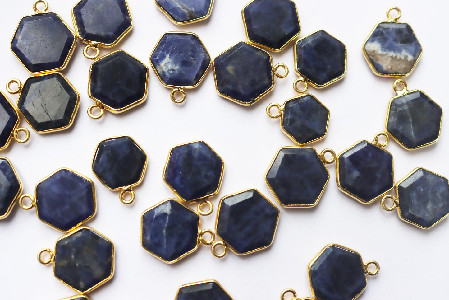 Natural Sodalite Faceted Hexagonal Shape Connector , Sold By Piece , 12 - 15 mm , RB-7288