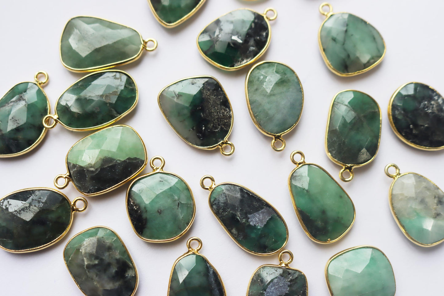 Natural Emerald Faceted Slice Shape Connector , Sold By Piece , 14 - 20 mm , RB-7289