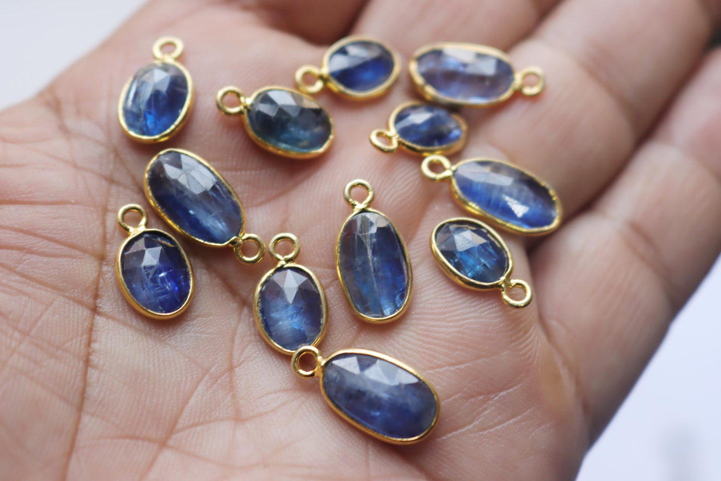 Natural Blue Kyanite Faceted Slice Shape Connector , Sold By Piece , 7x9 - 10x14 mm , RB-7290