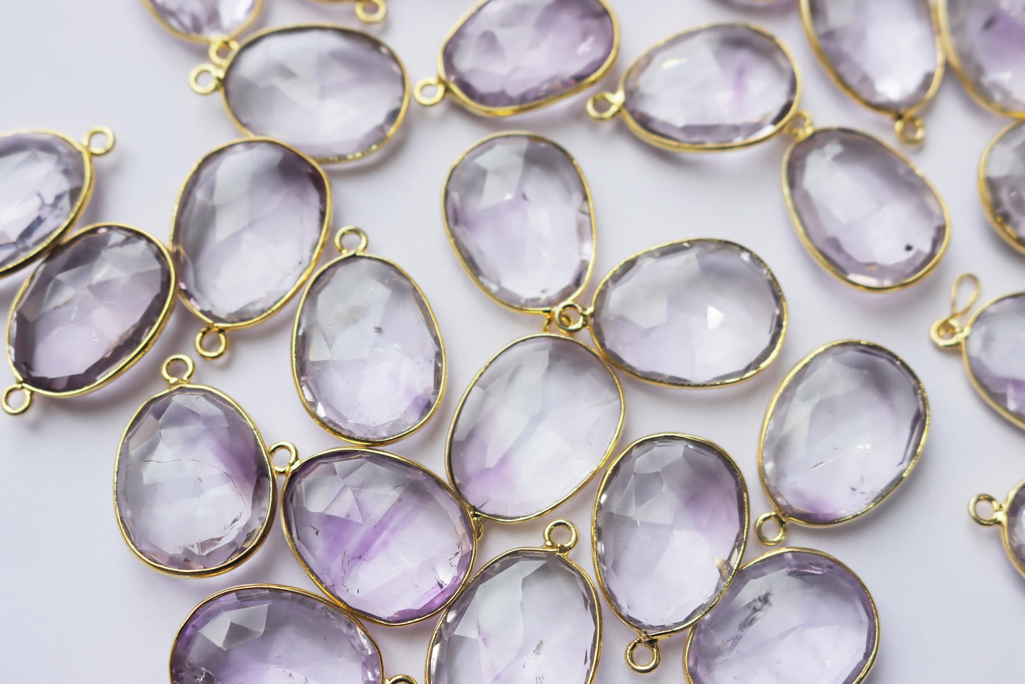 Natural Light Pink Amethyst Faceted Egg Shape Connector , Sold By Piece , 15x20 mm , RB-7291