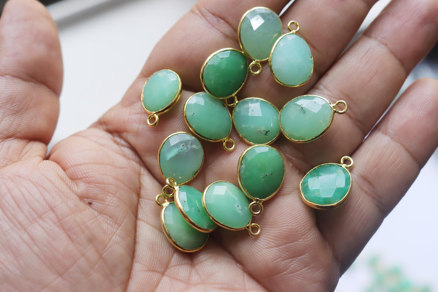Natural Chrysoprase Faceted Egg Shape Connector , Sold By Piece , 12x14 mm , RB-7292