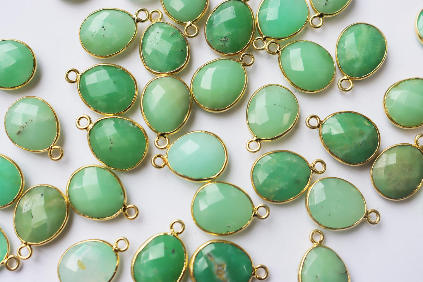 Natural Chrysoprase Faceted Egg Shape Connector , Sold By Piece , 12x14 mm , RB-7292