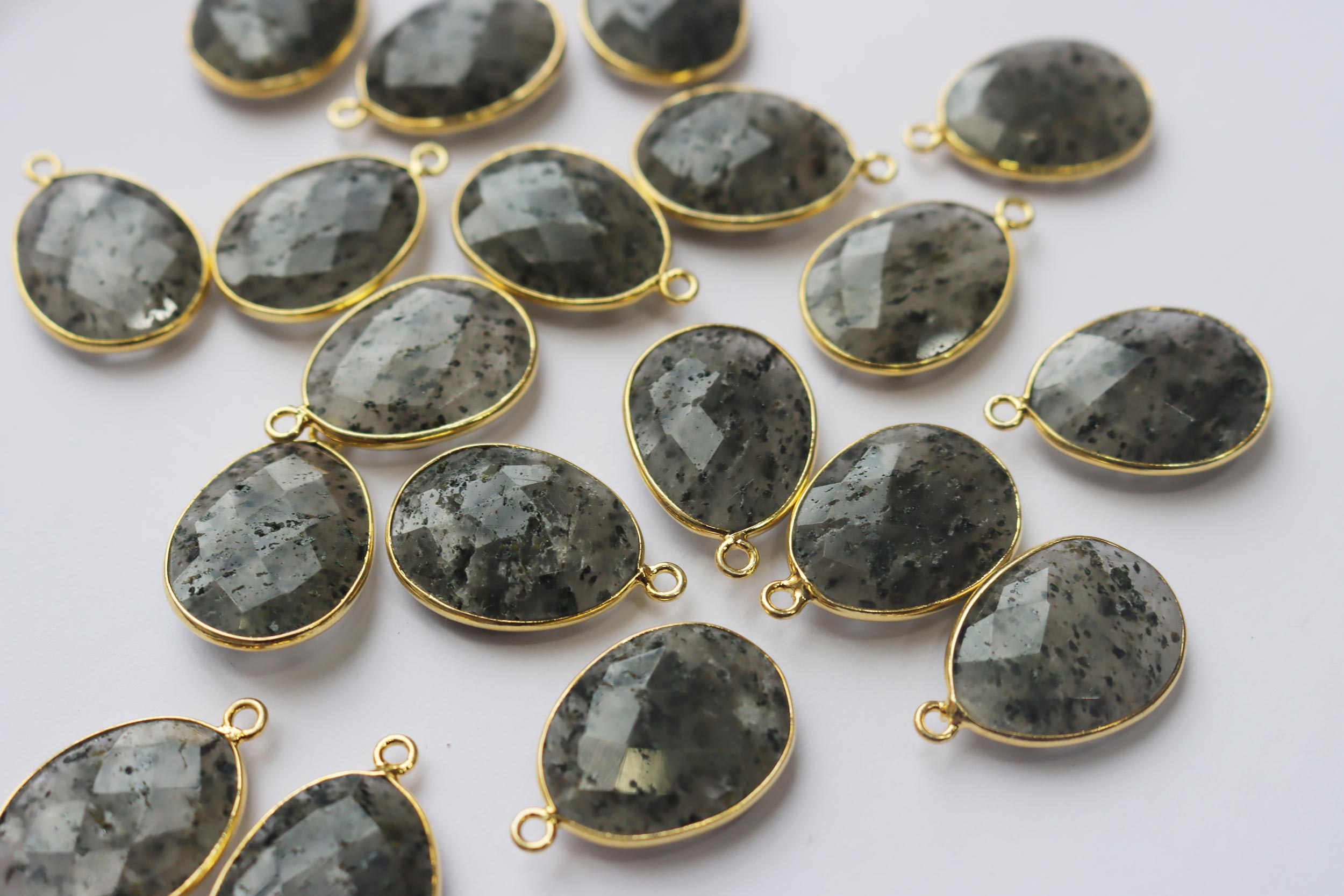 Natural Black Dot Rutile Faceted Egg Shape Connector , Sold By Piece , 15x20 mm , RB-7293