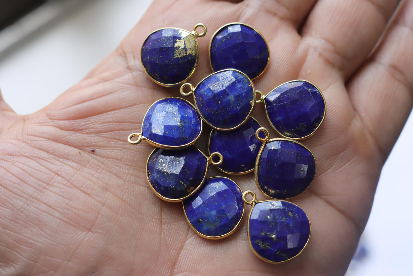 Natural Lapis Lazuli Faceted Heart Shape Connector , Sold By Piece , 15 mm , RB-7294