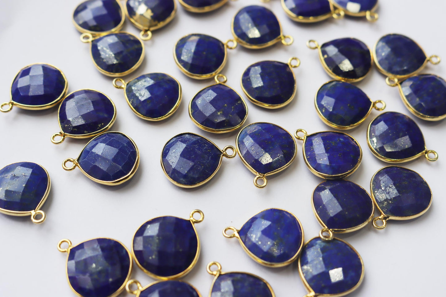 Natural Lapis Lazuli Faceted Heart Shape Connector , Sold By Piece , 15 mm , RB-7294
