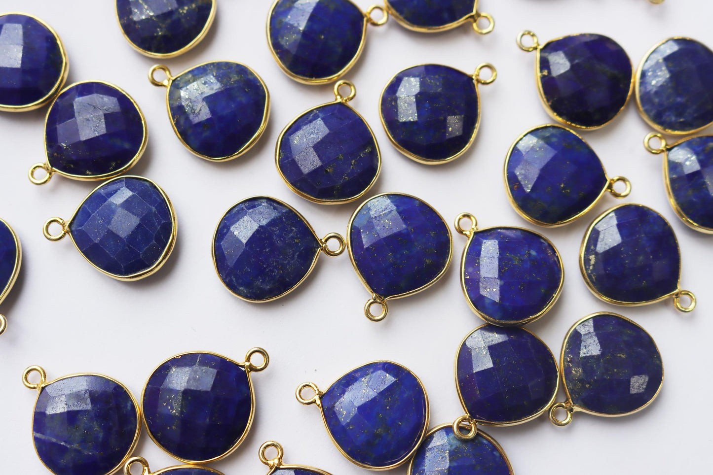Natural Lapis Lazuli Faceted Heart Shape Connector , Sold By Piece , 15 mm , RB-7294