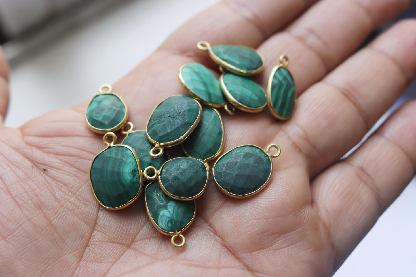 Natural Matte Malachite Faceted Slice Shape Connector , Sold By Piece , 14 - 20 mm , RB-7295