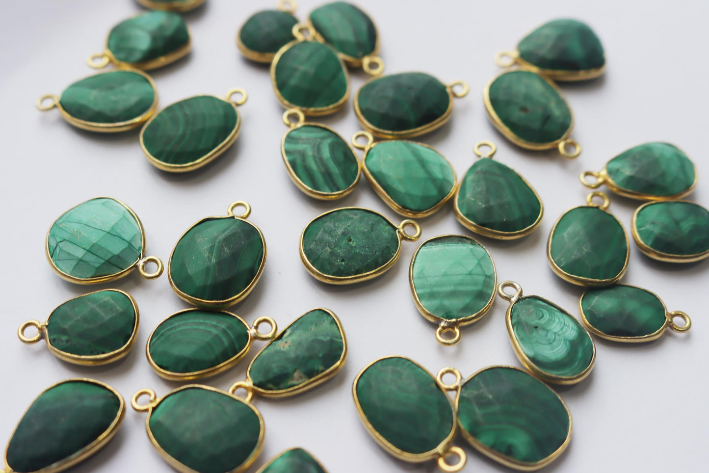 Natural Matte Malachite Faceted Slice Shape Connector , Sold By Piece , 14 - 20 mm , RB-7295