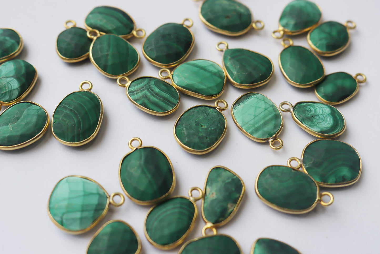 Natural Matte Malachite Faceted Slice Shape Connector , Sold By Piece , 14 - 20 mm , RB-7295