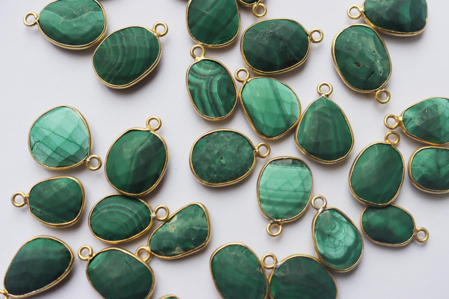 Natural Matte Malachite Faceted Slice Shape Connector , Sold By Piece , 14 - 20 mm , RB-7295