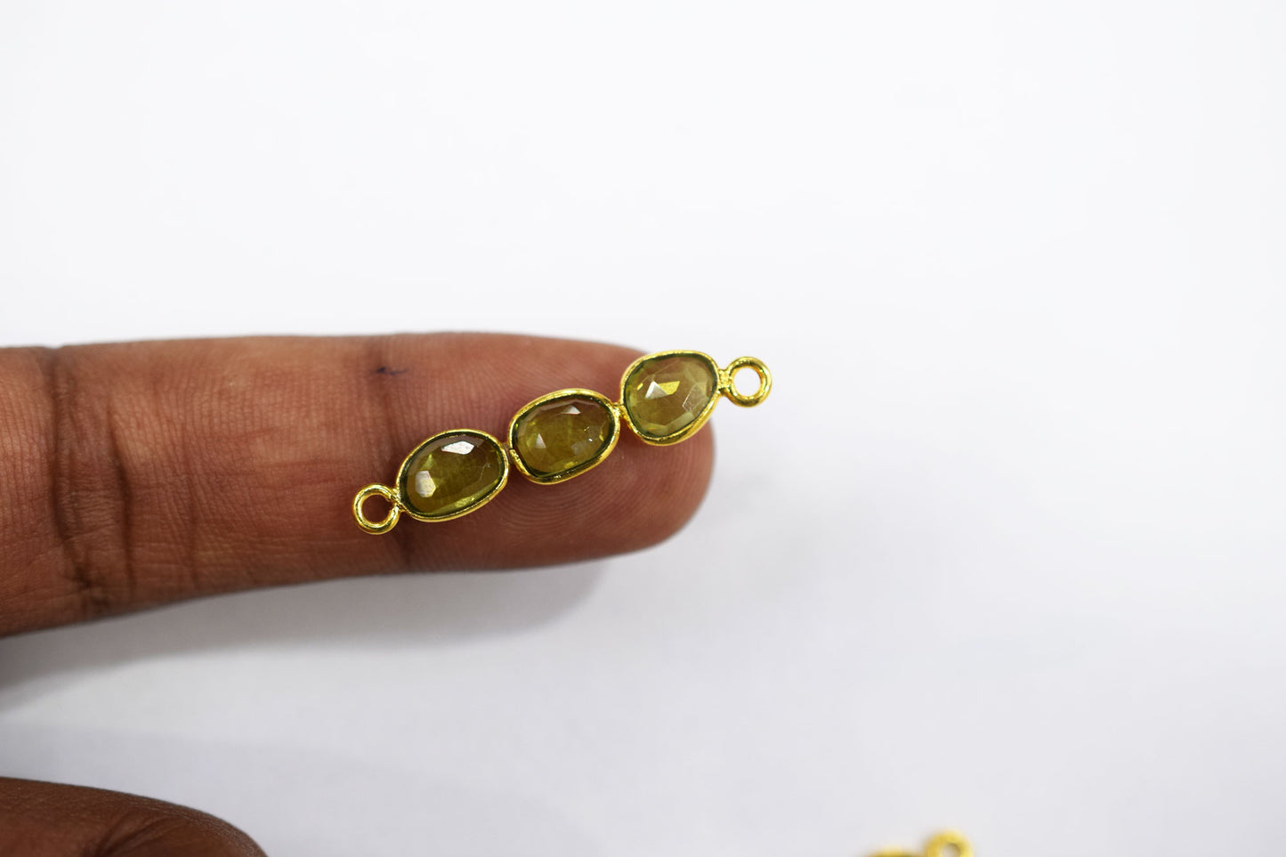 Natural Peridot Faceted Bar Connector , Natural Peridot Double Bail Bezel Charm Connector , Sold By Piece , 25 - 30 mm , 7300