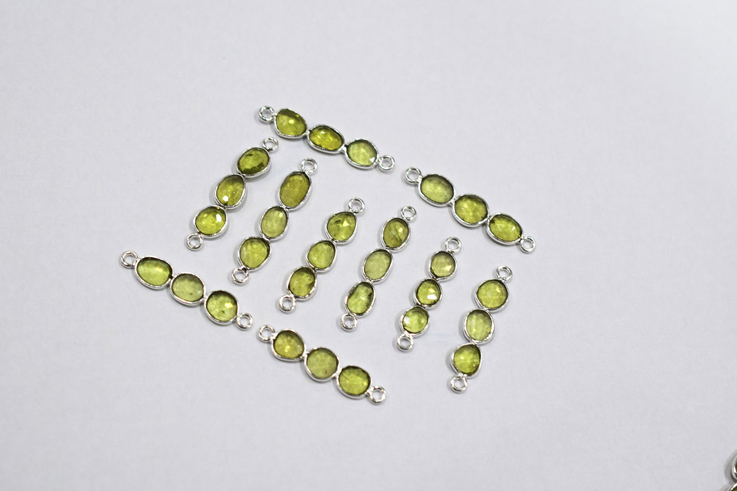 Natural Peridot Faceted Bar Connector , Natural Peridot Double Bail Bezel Charm Connector , Sold By Piece , 25 - 30 mm , 7300