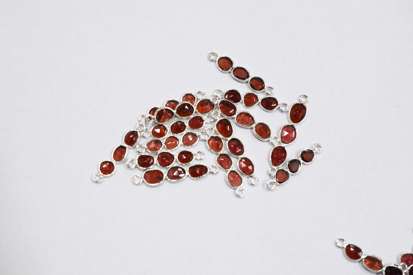 Mozambique Garnet Faceted Bar Connector , Mozambique Garnet Double Bail Bezel Charm Connector , Sold By Piece , 25 - 30 mm , 7302