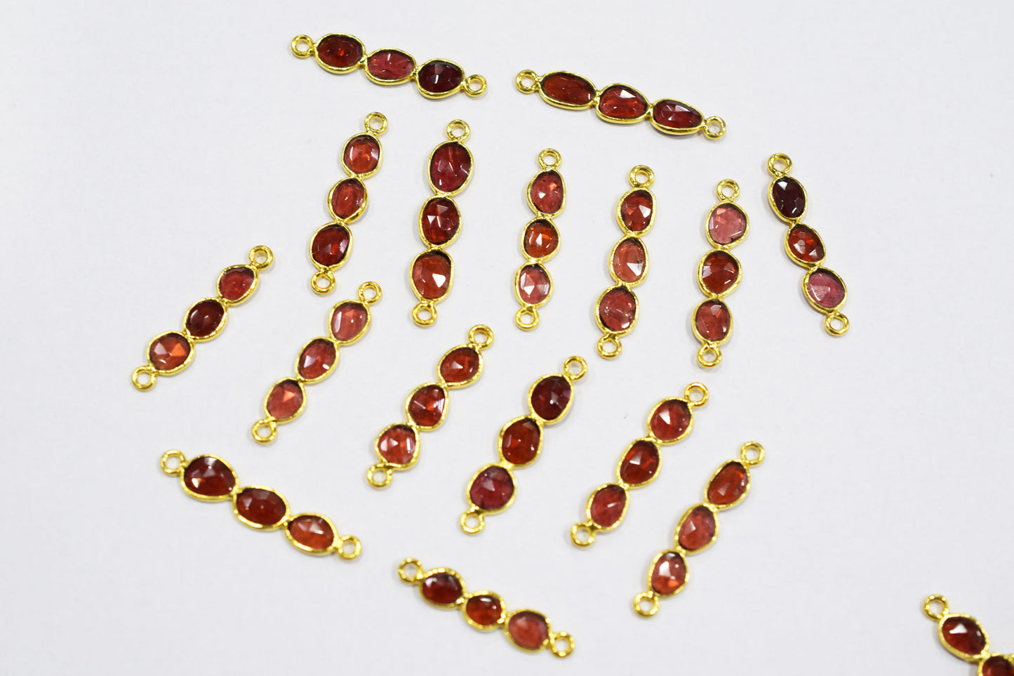 Mozambique Garnet Faceted Bar Connector , Mozambique Garnet Double Bail Bezel Charm Connector , Sold By Piece , 25 - 30 mm , 7302