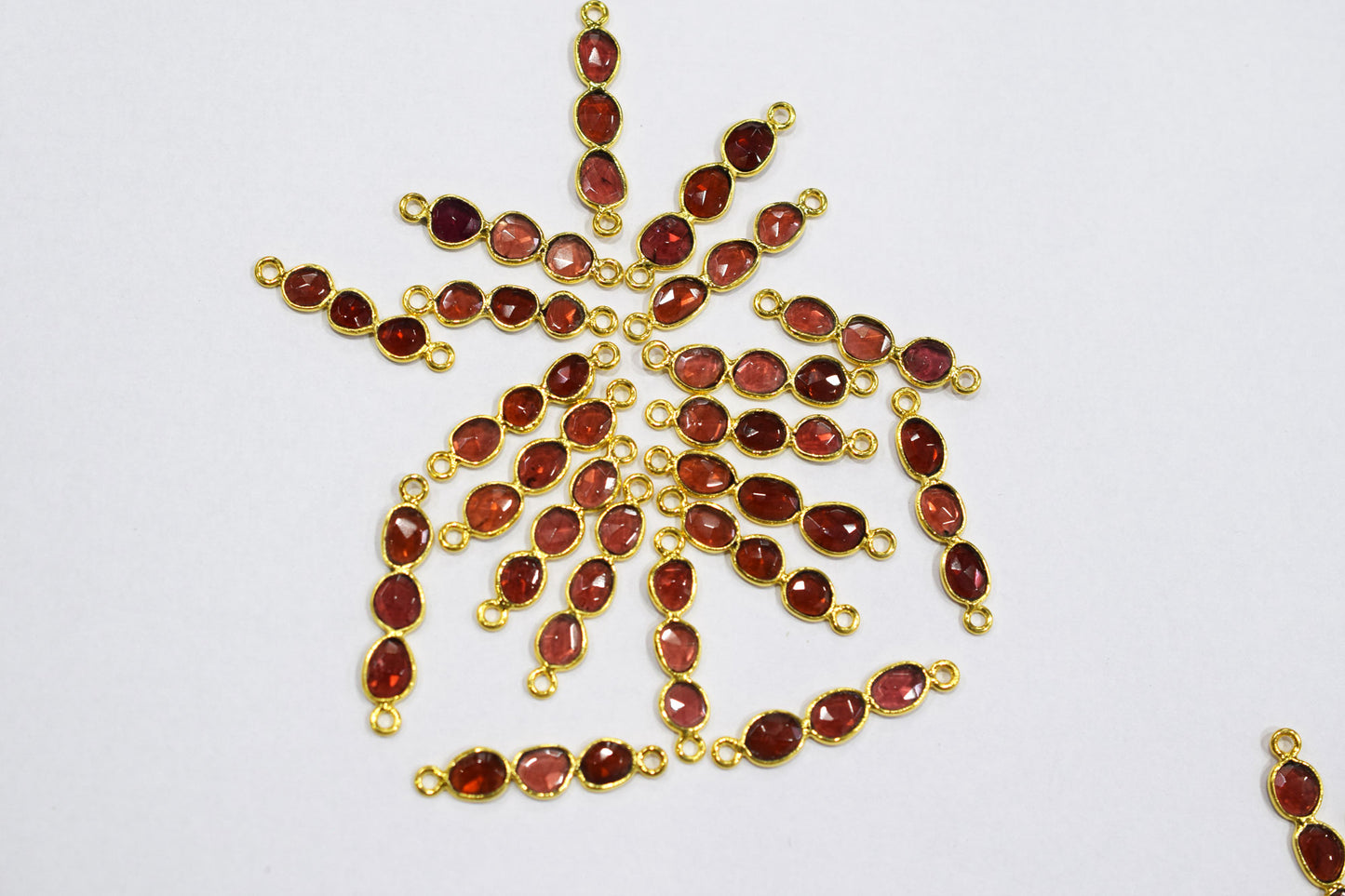 Mozambique Garnet Faceted Bar Connector , Mozambique Garnet Double Bail Bezel Charm Connector , Sold By Piece , 25 - 30 mm , 7302
