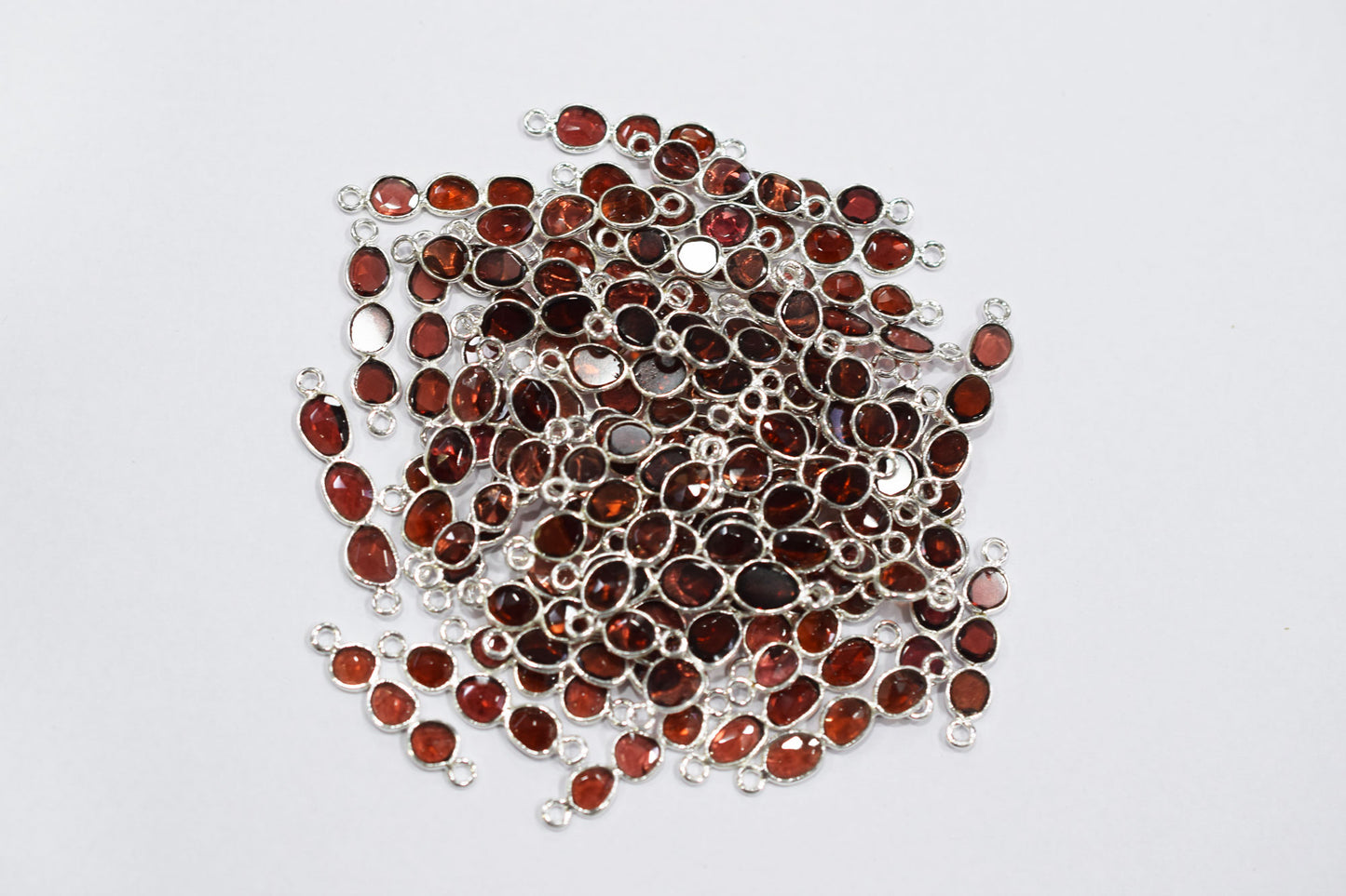 Mozambique Garnet Faceted Bar Connector , Mozambique Garnet Double Bail Bezel Charm Connector , Sold By Piece , 25 - 30 mm , 7302