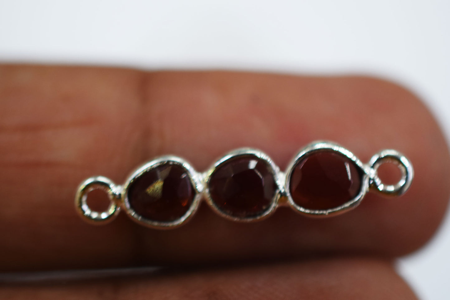 Mozambique Garnet Faceted Bar Connector , Mozambique Garnet Double Bail Bezel Charm Connector , Sold By Piece , 25 - 30 mm , 7302