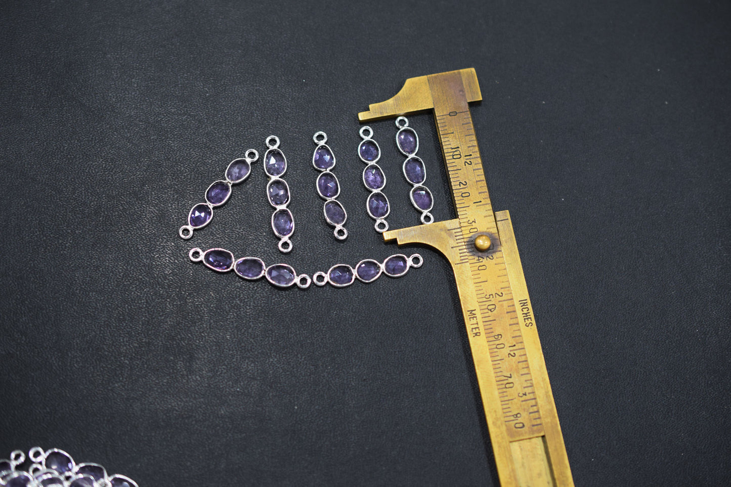 Natural Pink Amethyst Faceted 3 Stone In 1 Piece Bar Connector , Natural Pink Amethyst Double Bail Bezel Charm Connector , Sold By Piece , 25 - 30 mm , 7303