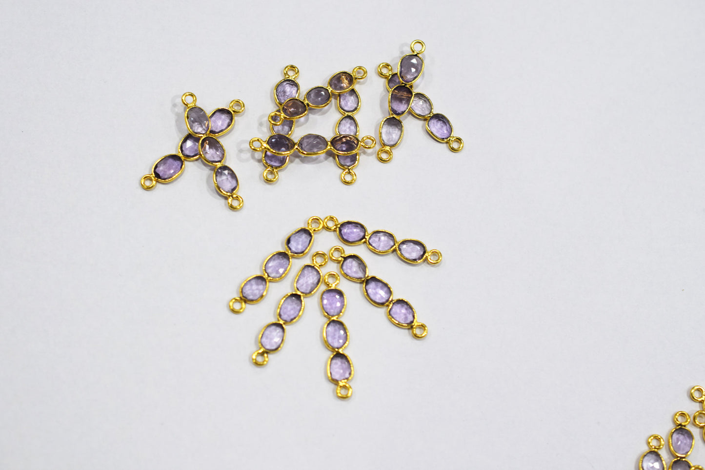 Natural Pink Amethyst Faceted 3 Stone In 1 Piece Bar Connector , Natural Pink Amethyst Double Bail Bezel Charm Connector , Sold By Piece , 25 - 30 mm , 7303