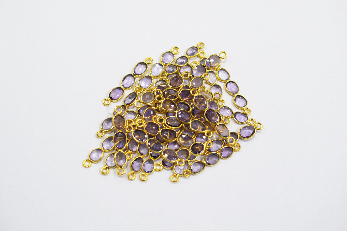 Natural Pink Amethyst Faceted 3 Stone In 1 Piece Bar Connector , Natural Pink Amethyst Double Bail Bezel Charm Connector , Sold By Piece , 25 - 30 mm , 7303