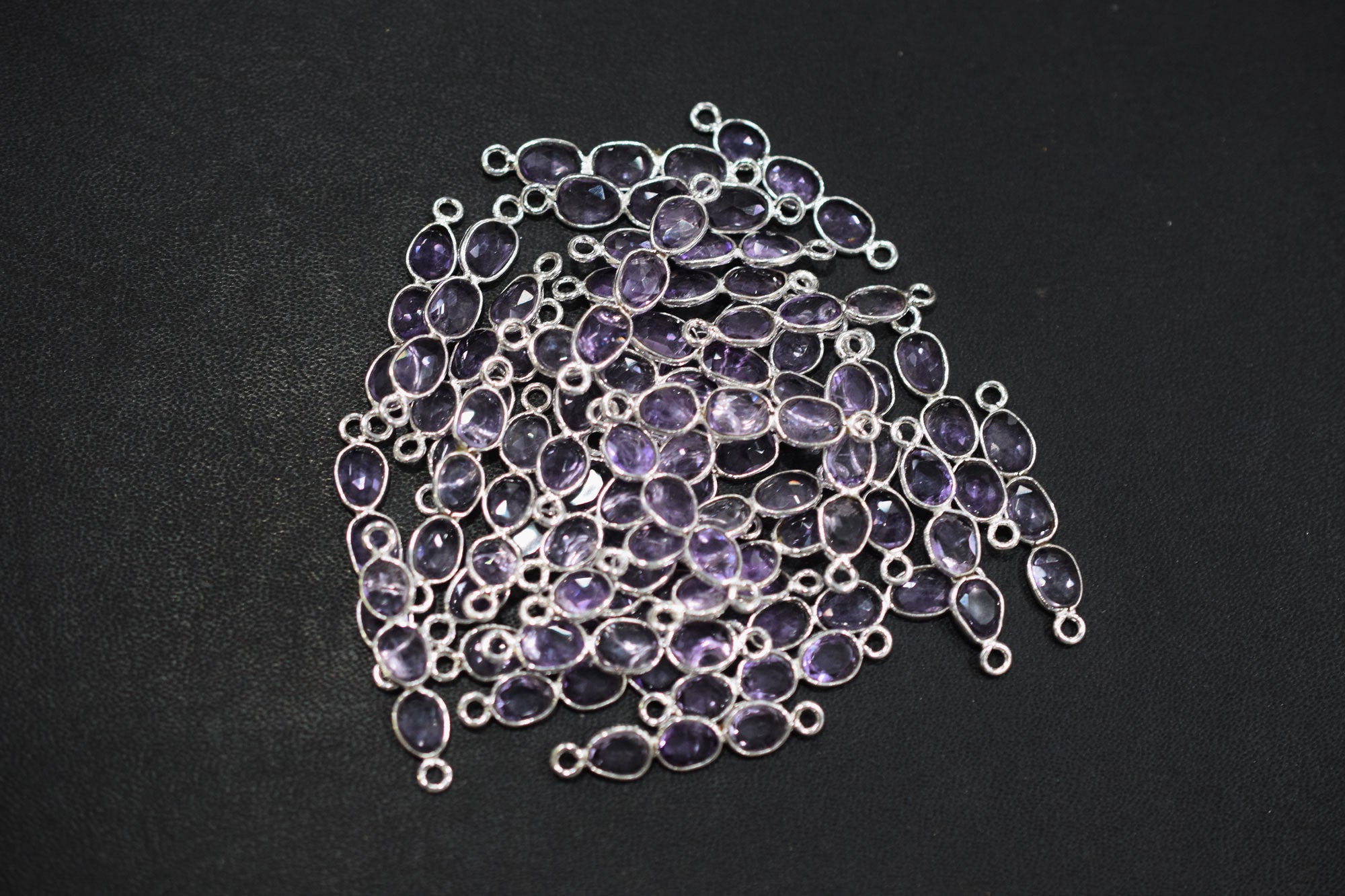 Natural Pink Amethyst Faceted 3 Stone In 1 Piece Bar Connector , Natural Pink Amethyst Double Bail Bezel Charm Connector , Sold By Piece , 25 - 30 mm , 7303