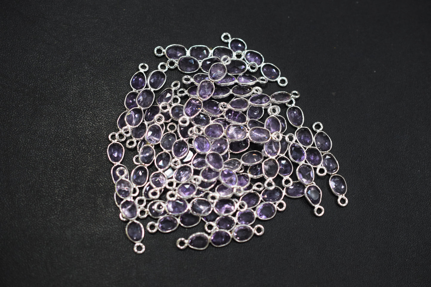 Natural Pink Amethyst Faceted 3 Stone In 1 Piece Bar Connector , Natural Pink Amethyst Double Bail Bezel Charm Connector , Sold By Piece , 25 - 30 mm , 7303