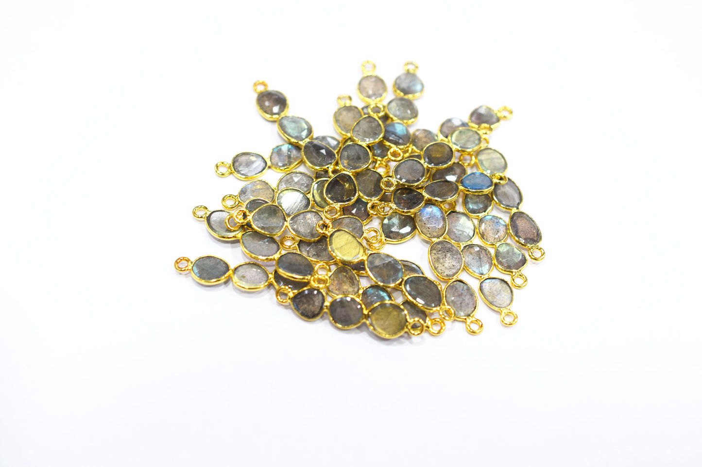 Natural Labradorite Faceted Bar Connector , Natural Labradorite Double Bail Bezel Charm Connector , Sold By Piece , 37 - 40 mm , 7305