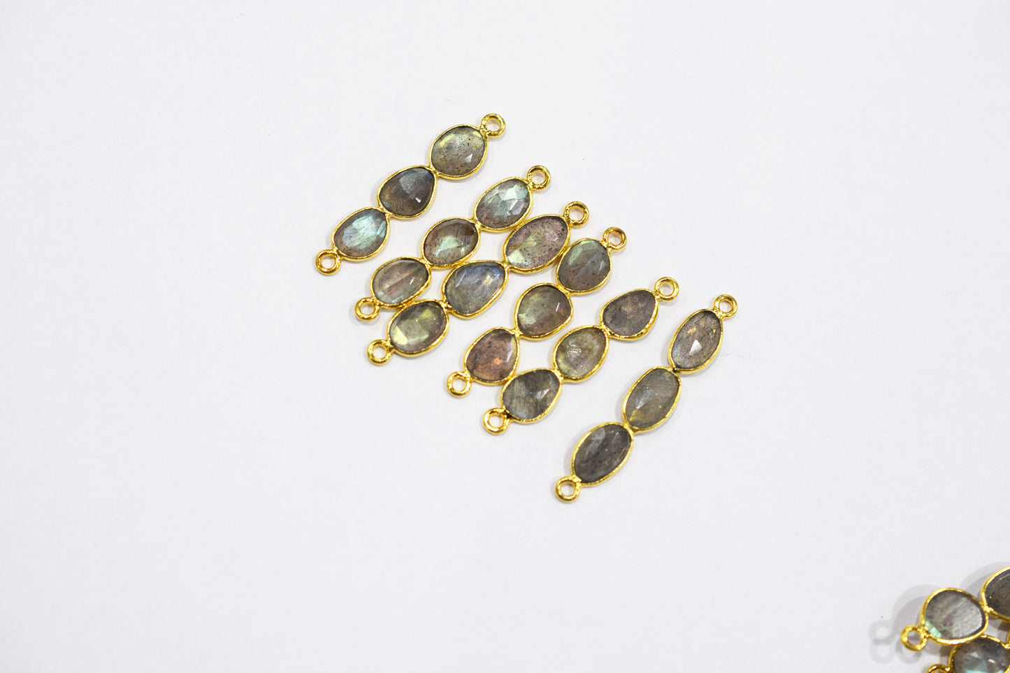Natural Labradorite Faceted Bar Connector , Natural Labradorite Double Bail Bezel Charm Connector , Sold By Piece , 37 - 40 mm , 7305