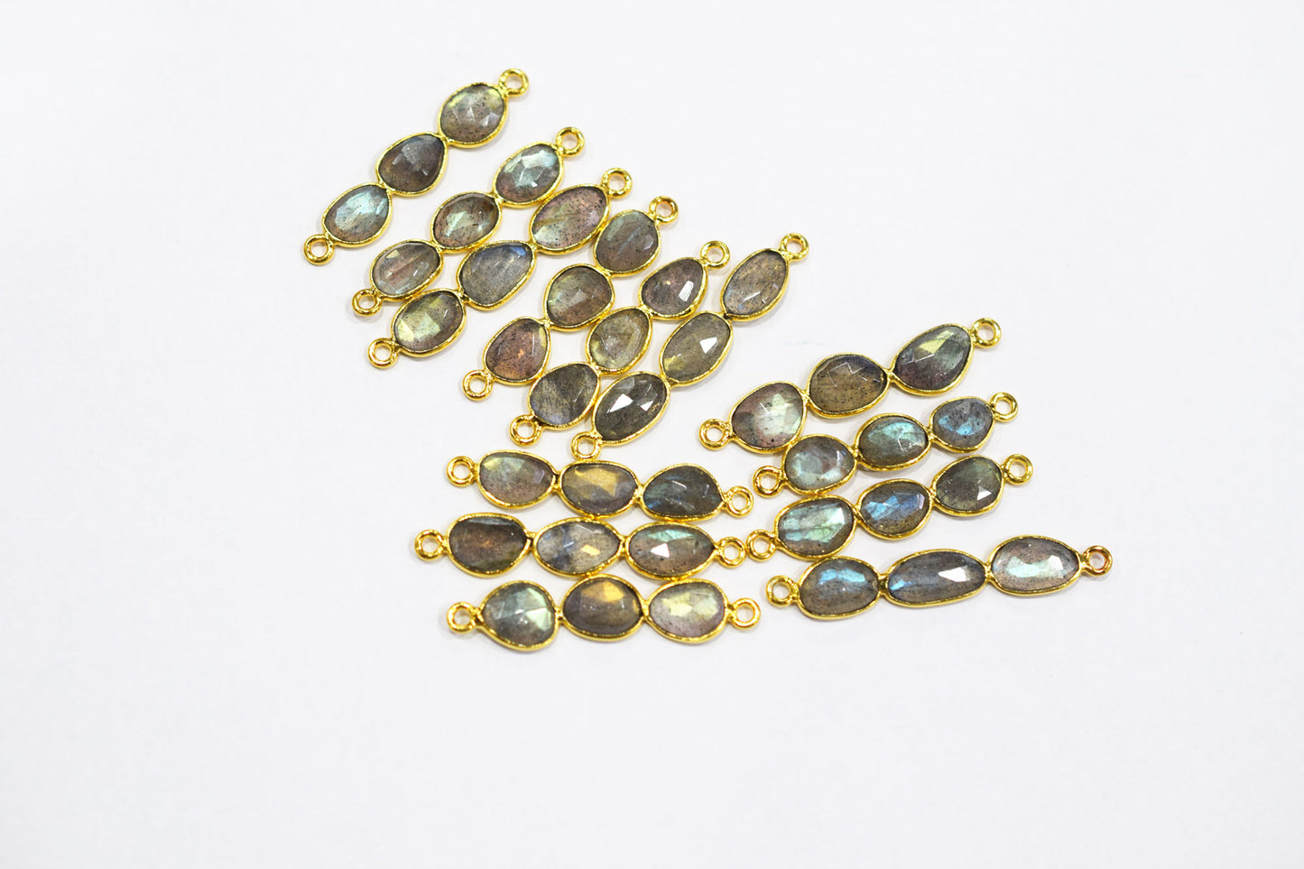 Natural Labradorite Faceted Bar Connector , Natural Labradorite Double Bail Bezel Charm Connector , Sold By Piece , 37 - 40 mm , 7305