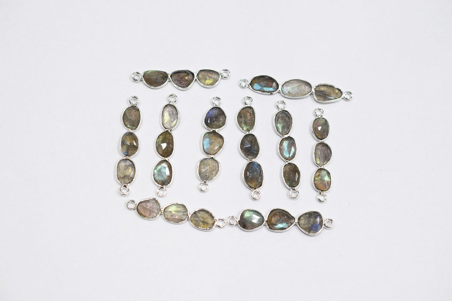 Natural Labradorite Faceted Bar Connector , Natural Labradorite Double Bail Bezel Charm Connector , Sold By Piece , 37 - 40 mm , 7305
