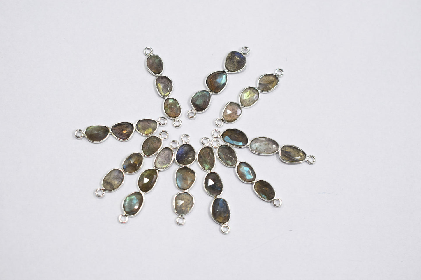 Natural Labradorite Faceted Bar Connector , Natural Labradorite Double Bail Bezel Charm Connector , Sold By Piece , 37 - 40 mm , 7305
