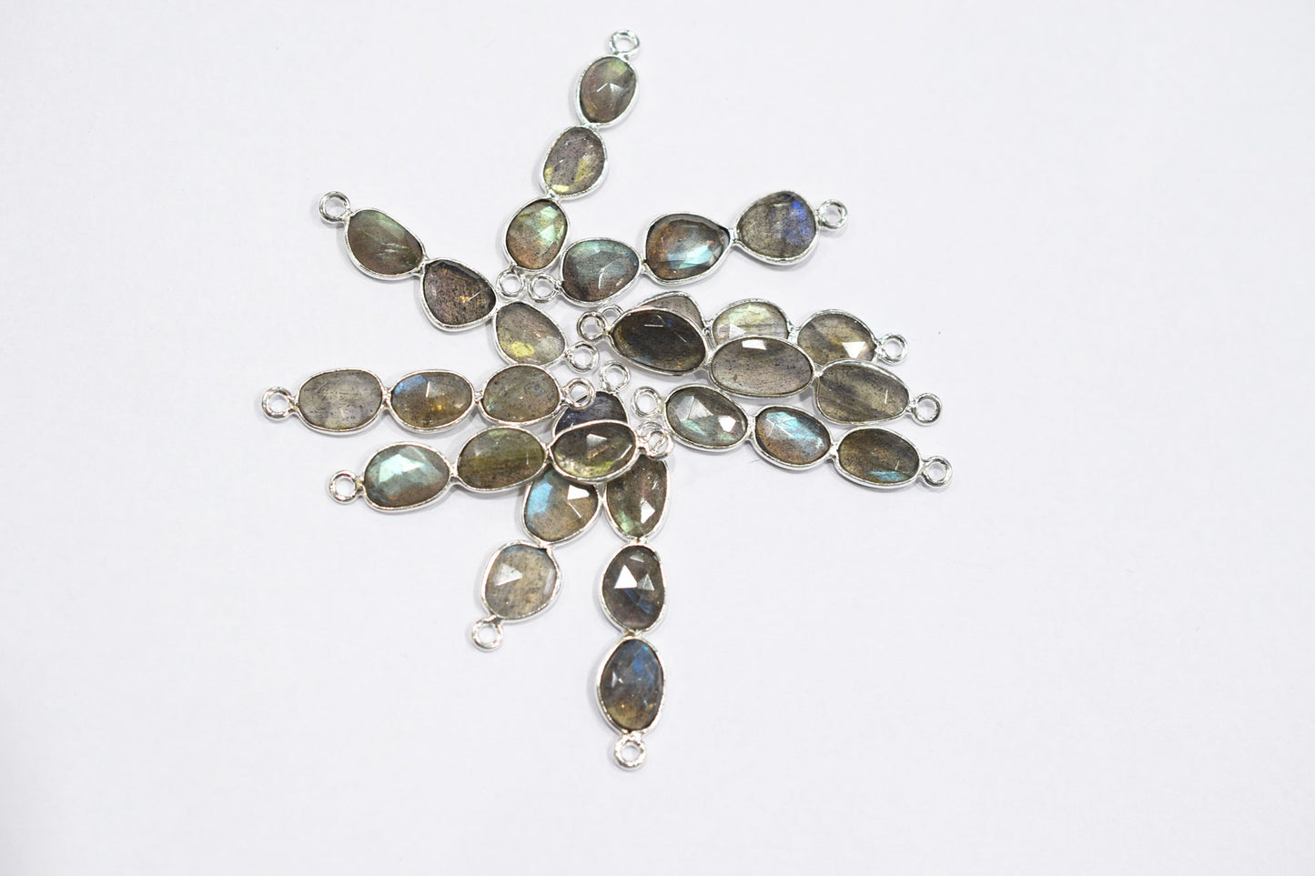 Natural Labradorite Faceted Bar Connector , Natural Labradorite Double Bail Bezel Charm Connector , Sold By Piece , 37 - 40 mm , 7305