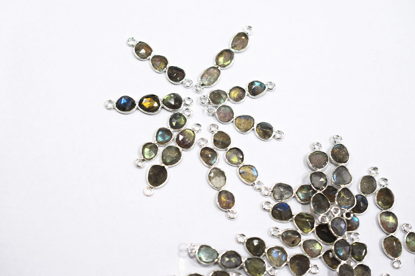 Natural Labradorite Faceted Bar Connector , Natural Labradorite Double Bail Bezel Charm Connector , Sold By Piece , 25 - 30 mm , 7306