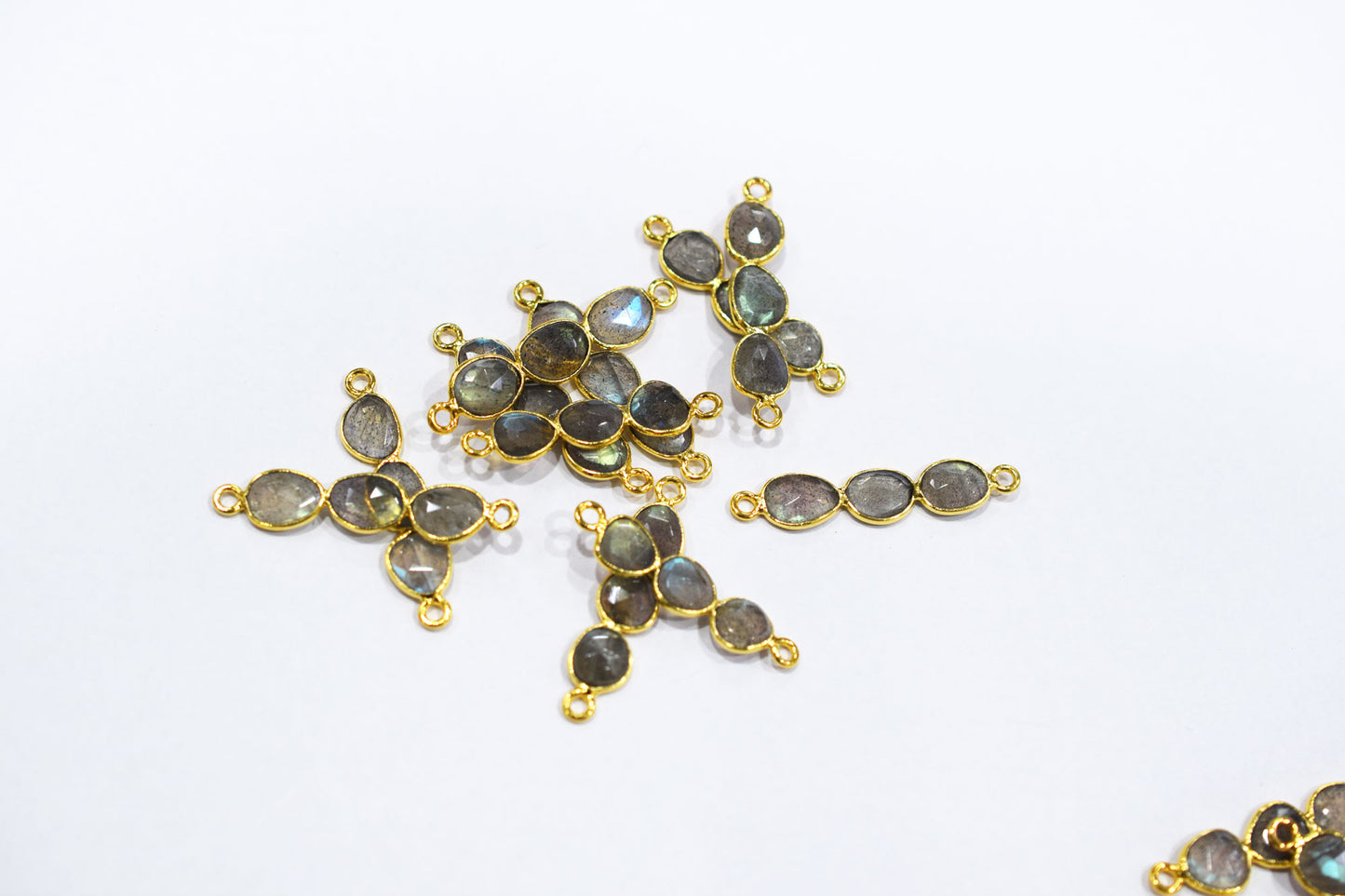 Natural Labradorite Faceted Bar Connector , Natural Labradorite Double Bail Bezel Charm Connector , Sold By Piece , 25 - 30 mm , 7306