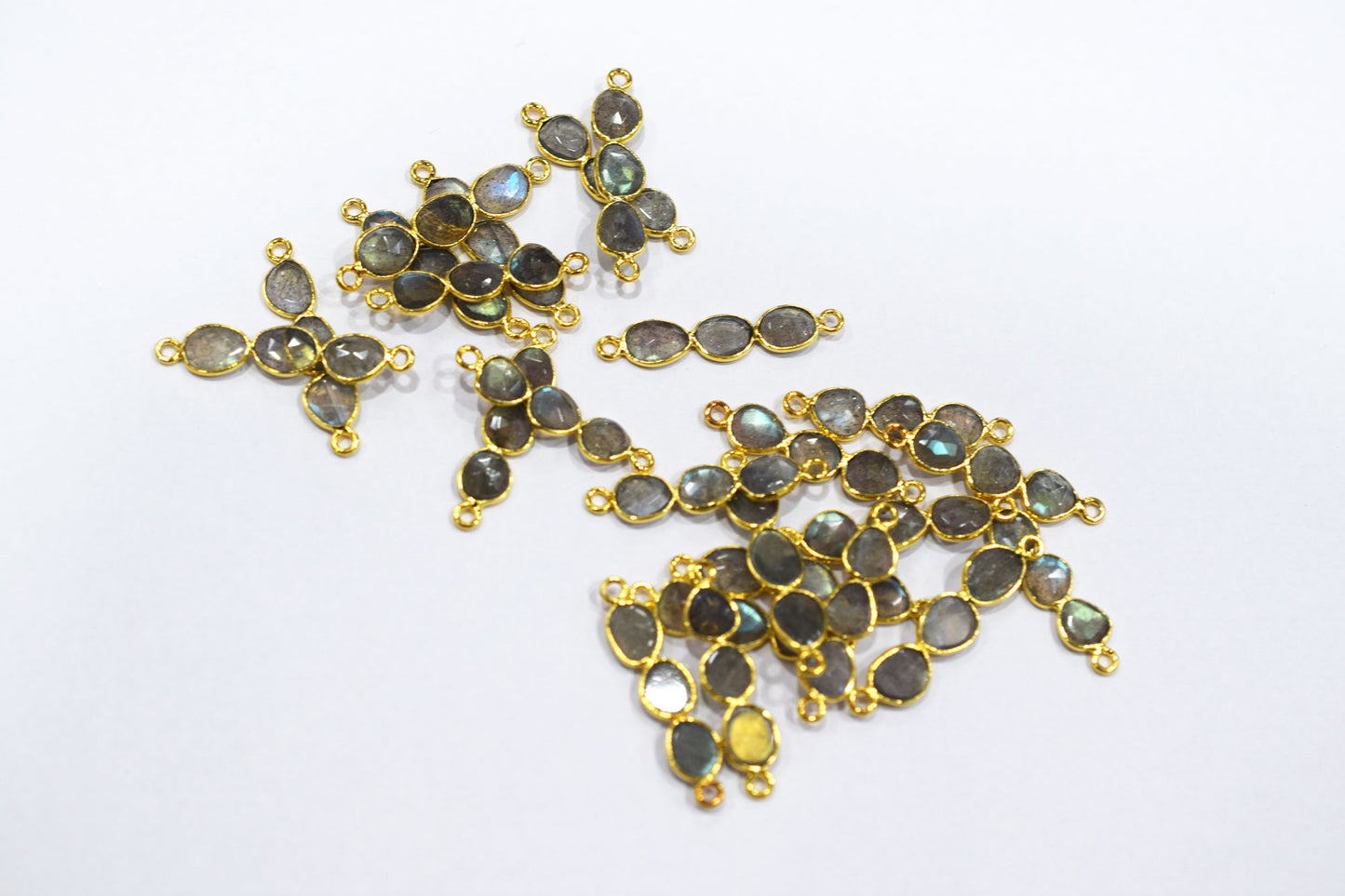 Natural Labradorite Faceted Bar Connector , Natural Labradorite Double Bail Bezel Charm Connector , Sold By Piece , 25 - 30 mm , 7306