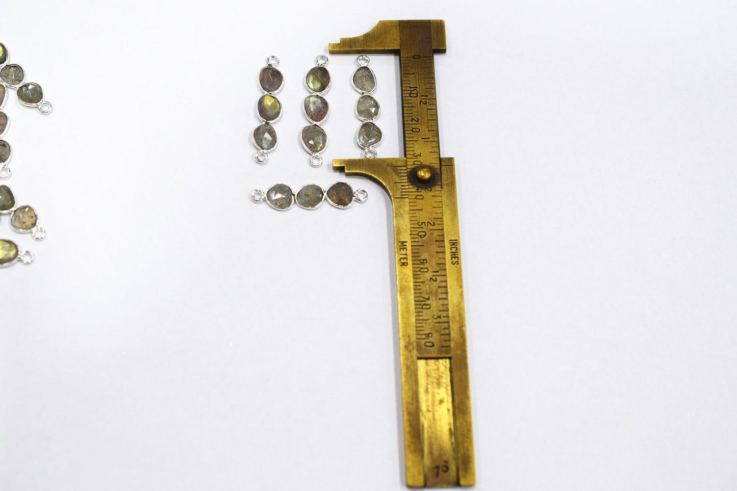Natural Labradorite Faceted Bar Connector , Natural Labradorite Double Bail Bezel Charm Connector , Sold By Piece , 25 - 30 mm , 7306