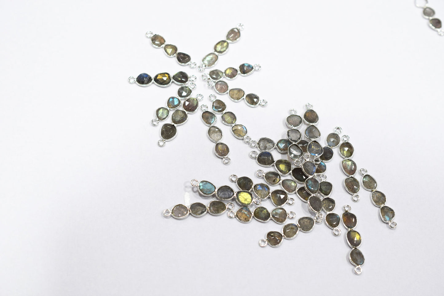 Natural Labradorite Faceted Bar Connector , Natural Labradorite Double Bail Bezel Charm Connector , Sold By Piece , 25 - 30 mm , 7306
