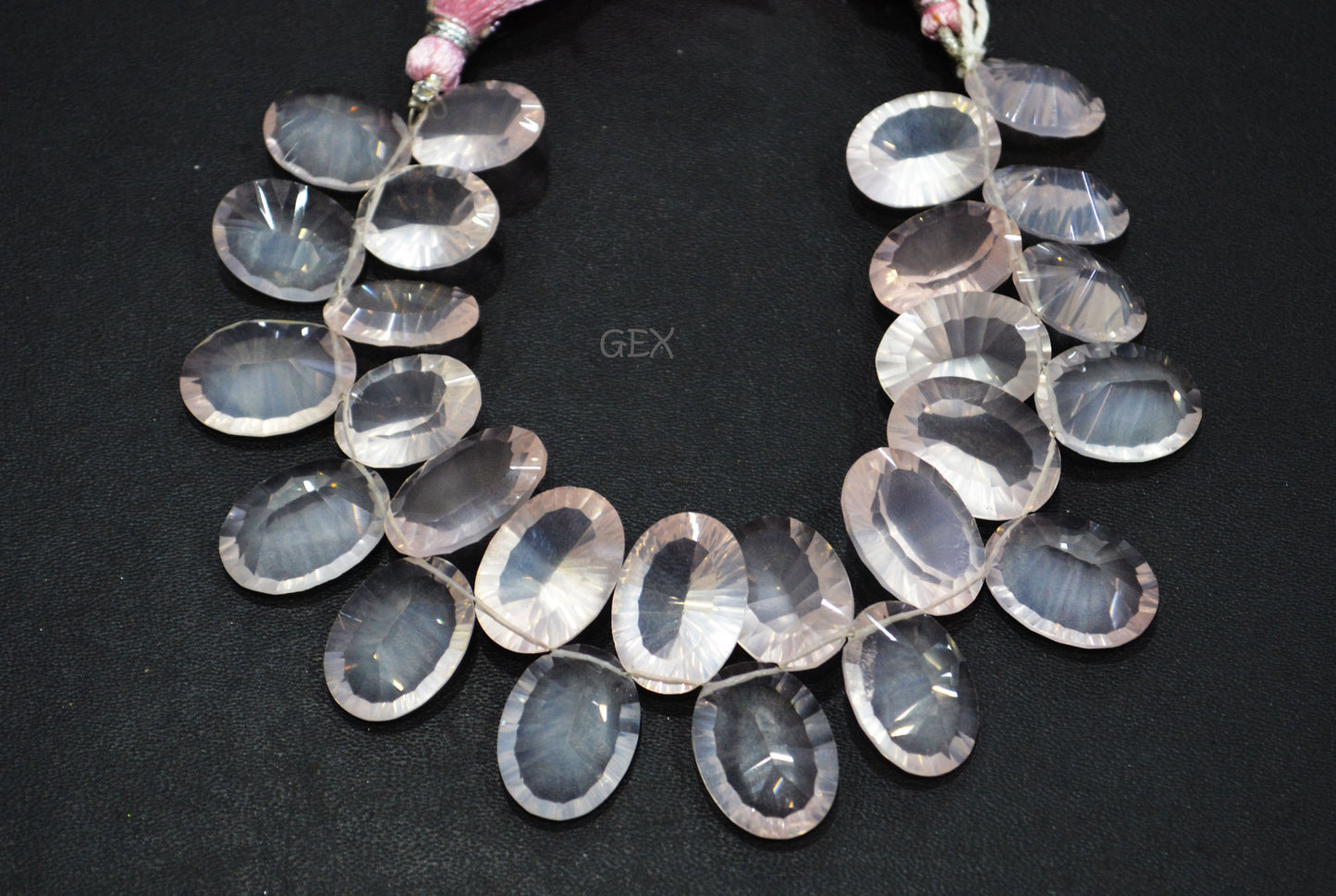 Rose Quartz Concave Cut Oval Shape Beads , Rose Quartz Concave Cut Briolettes , 12x16 - 13x18 mm , 7.50 Inches , BL-2676