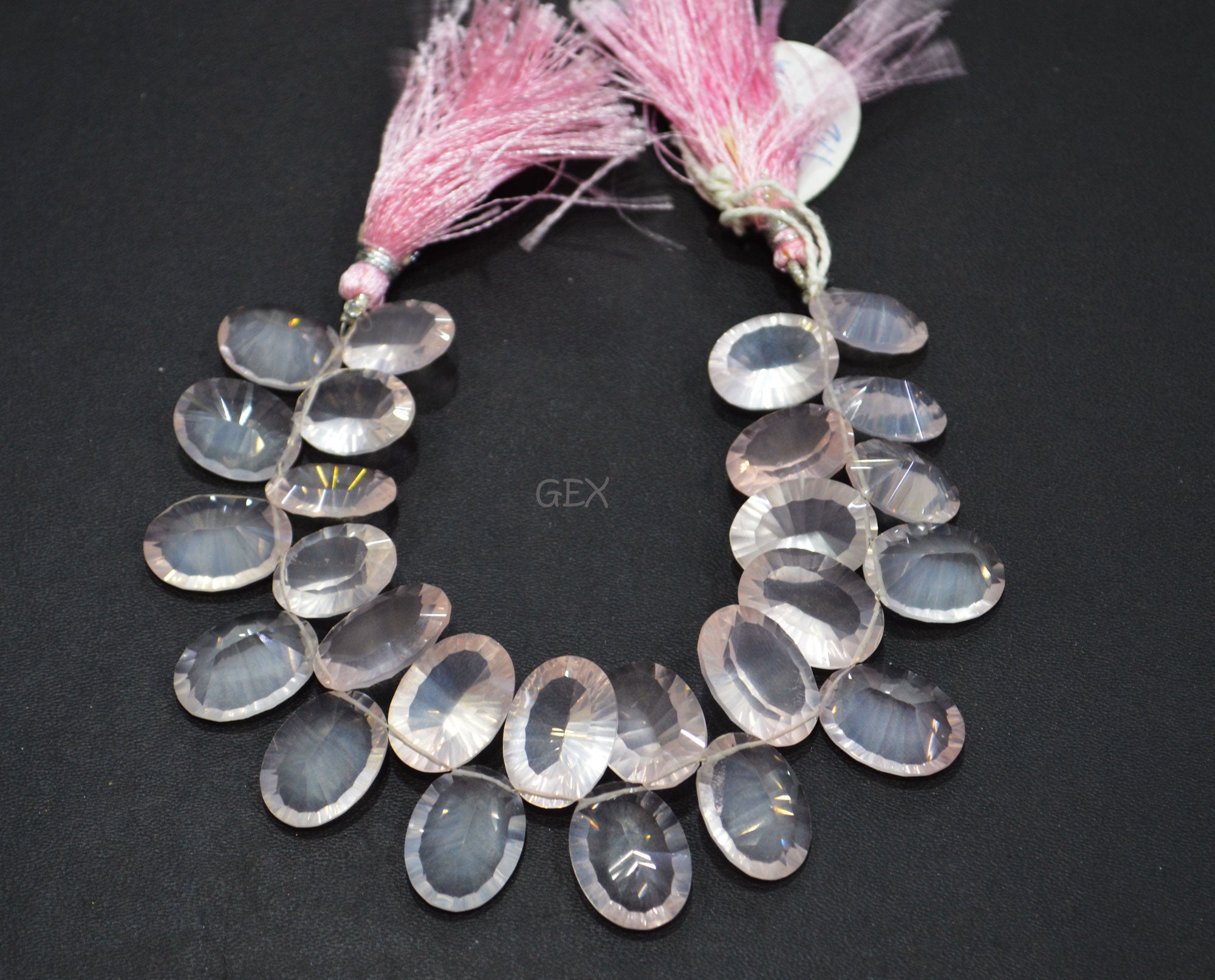 Rose Quartz Concave Cut Oval Shape Beads , Rose Quartz Concave Cut Briolettes , 12x16 - 13x18 mm , 7.50 Inches , BL-2676