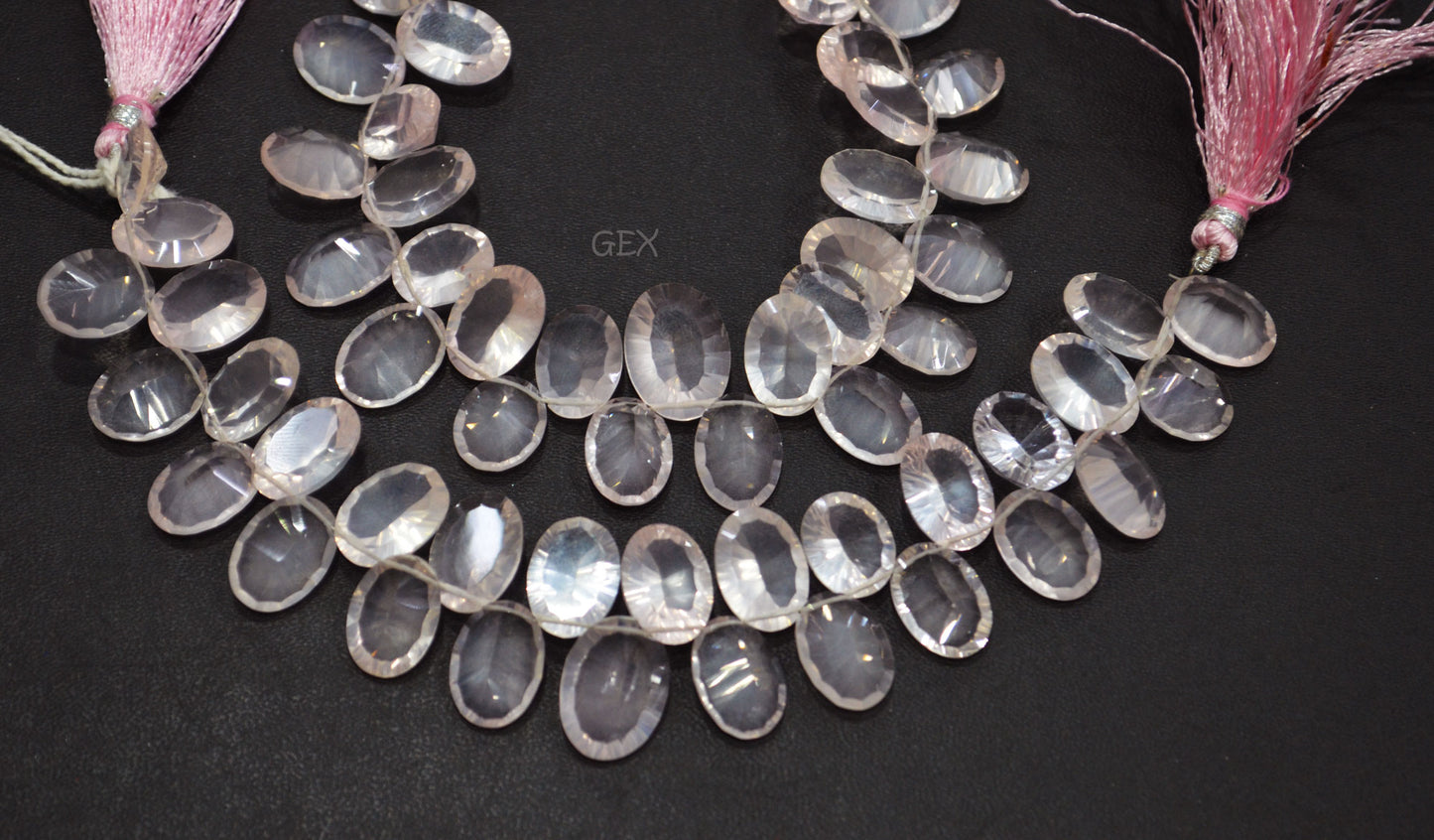 Rose Quartz Concave Cut Oval Shape Beads , Rose Quartz Concave Cut Briolettes , Sold By Strand , 8x10 - 12x16 mm , 7 Inches , BL-2678