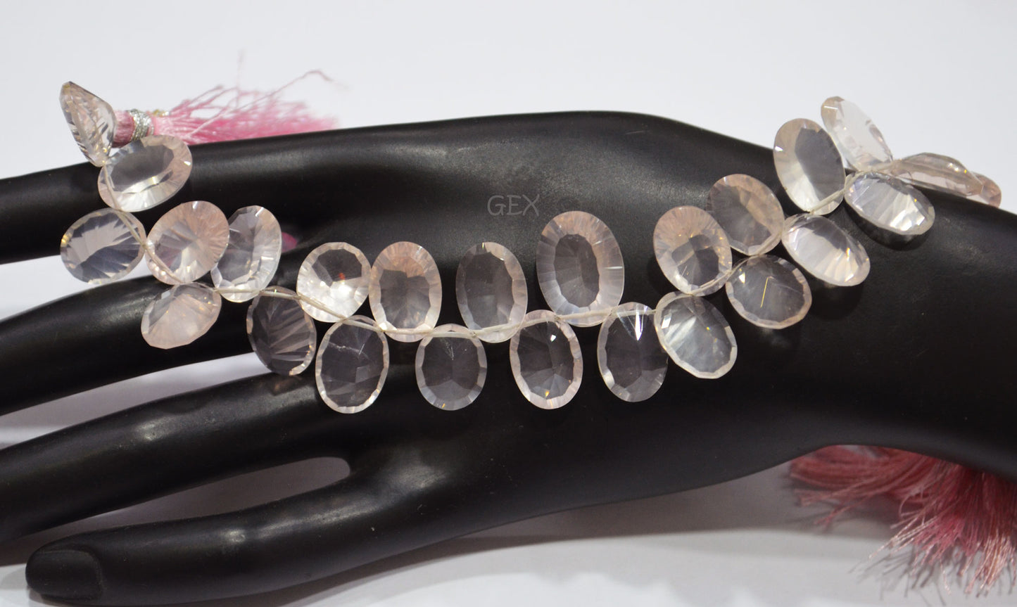 Rose Quartz Concave Cut Oval Shape Beads , Rose Quartz Concave Cut Briolettes , Sold By Strand , 8x10 - 12x16 mm , 7 Inches , BL-2678