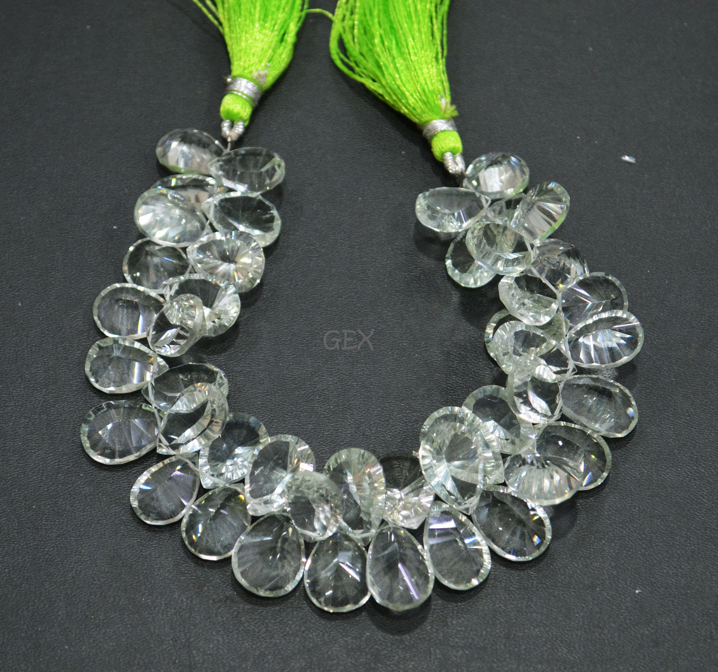 Green Amethyst Concave Cut Pear Shape Beads , Green Amethyst Concave Cut Briolettes , Sold By Strand , 10x13 - 12x16 mm , 7.50 Inches , BL-2688