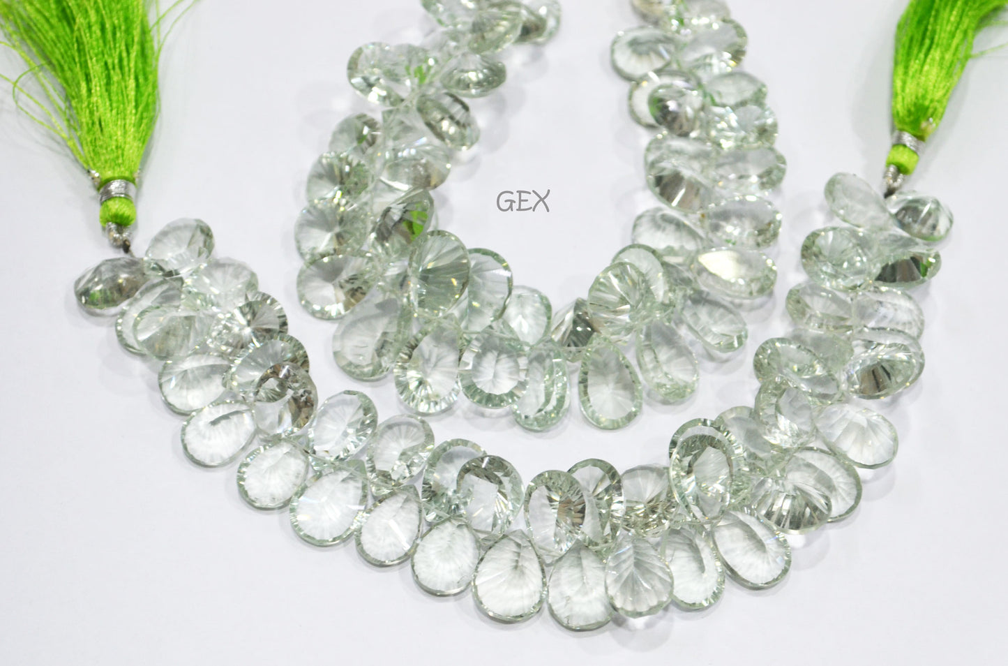 Green Amethyst Concave Cut Pear Shape Beads , Green Amethyst Concave Cut Briolettes , Sold By Strand , 10x13 - 12x16 mm , 7.50 Inches , BL-2688